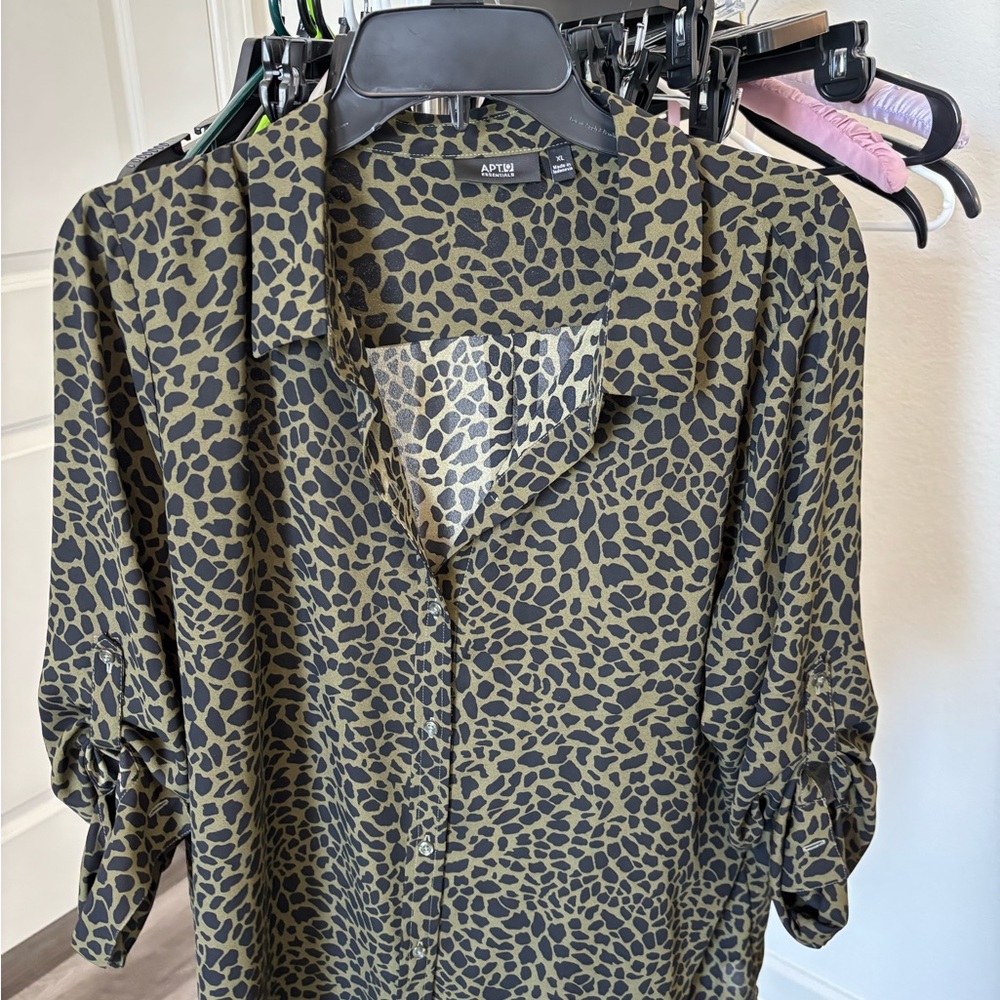 Essentials Women's Olive and Black Animal Print Blouse